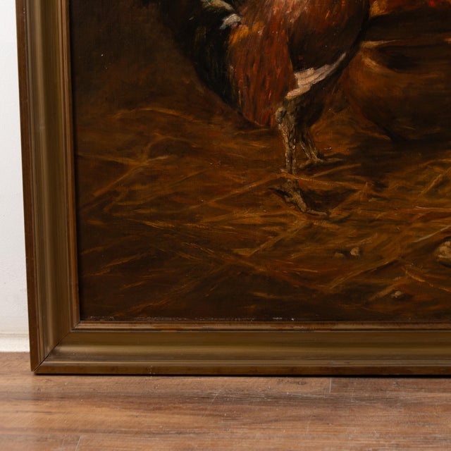 19th Century Spanish Oil on Canvas Barn Scene With Rooster and Chickens For Sale - Image 10 of 12