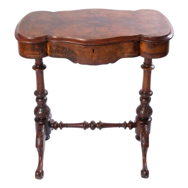 19th Century English Burr Walnut Sewing Table For Sale