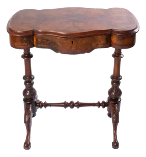19th Century English Burr Walnut Sewing Table