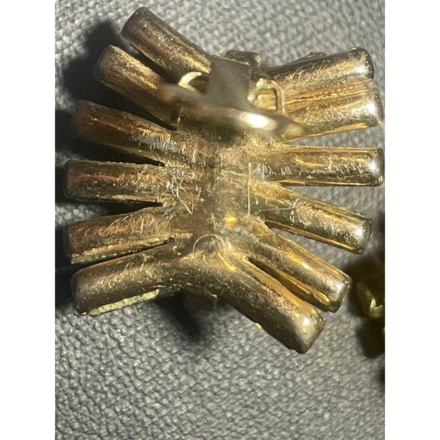 Mid-Century Modern Schreiner of New York: Vintage Starburst Earrings With Amber and Citrine Glass Crystal, Pair For Sale - Image 3 of 10