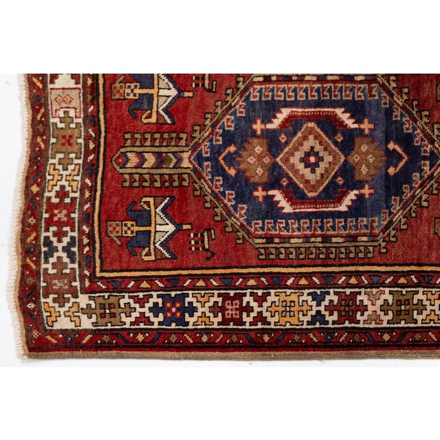 Mid-Century Vintage Turkish Anatolian Hand-Knotted Wool Runner Rug in Terracotta & Indigo For Sale - Image 4 of 9