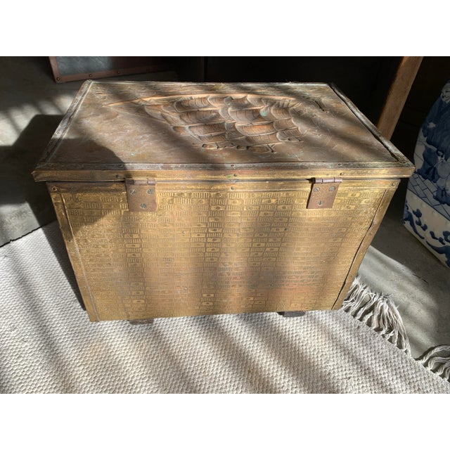Brass Antique Brass Clad Nautical Wood Box Sailing Ships For Sale - Image 8 of 12