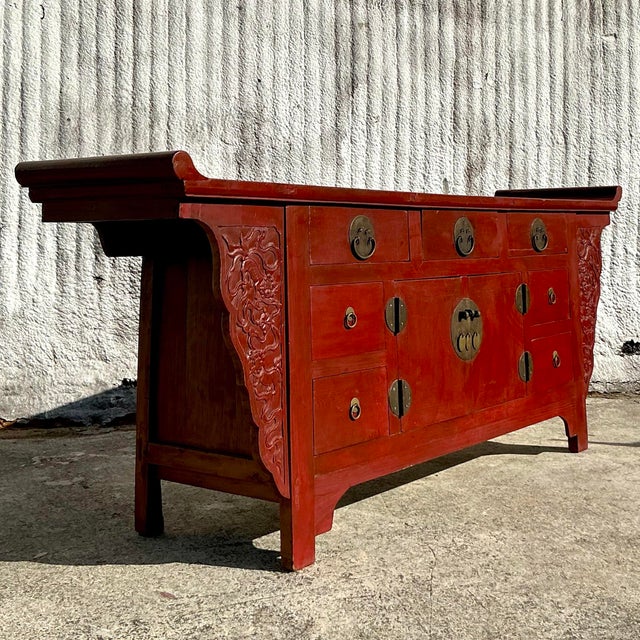 Vintage Asian Reclaimed Wood Pagoda Credenza For Sale - Image 9 of 10