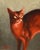 Lucky by Vicki Sullivan | Oil on Linen Painting of a brown cat with green eyes For Sale