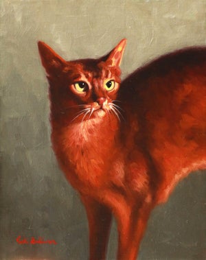 Lucky by Vicki Sullivan | Oil on Linen Painting of a brown cat with green eyes