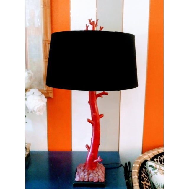 Vintage Red Faux Coral Table Lamp With Black Velvet Shade Chairish