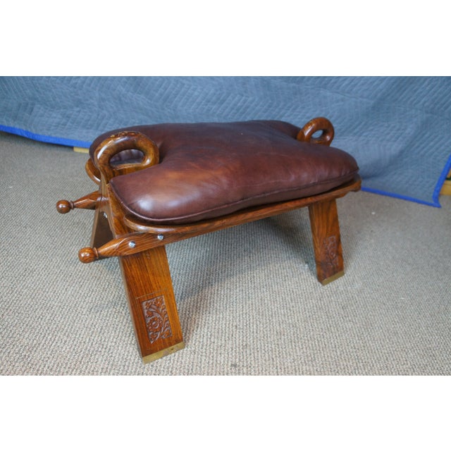 Mid 20th Century Moroccan Leather Saddle Camel Stool Foot Rest Ottoman Pouf Bench Seat For Sale - Image 9 of 14