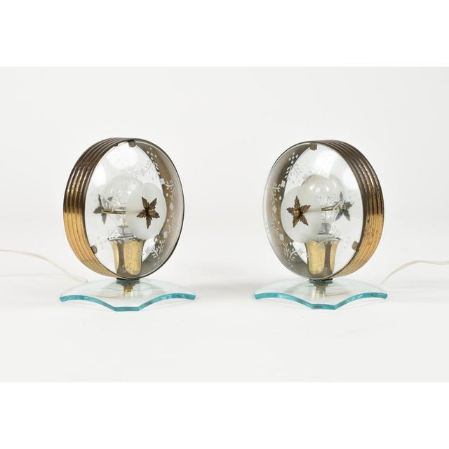 Mid-Century Table Lamps in Brass and Glass in the style of Fontana Arte, Italy, 1950s, Set of 2 For Sale - Image 6 of 14