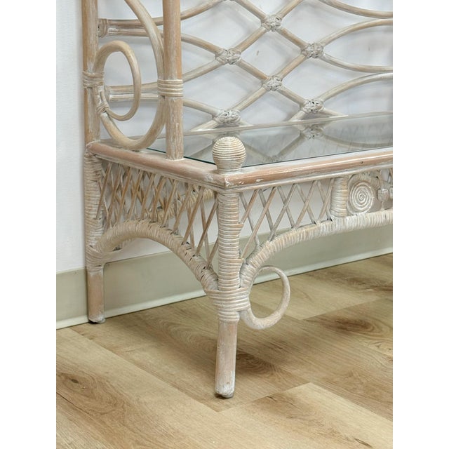 Vintage Etagere Henry Link Rattan Whitewash Three-Tier Glass Shelves Coastal For Sale - Image 10 of 16