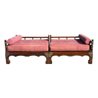 1940s Chinoiserie 2 Piece Solid Wood Brass Daybed For Sale
