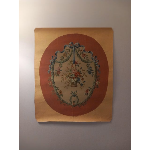 Study on paper for Louis XVI style tapestry decorated with flowers and ribbons. Gouache on watercolor paper. Period: late...