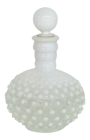 Fenton Wrisley Hobnail White Opalescent Glass Cologne Bottle With Stopper