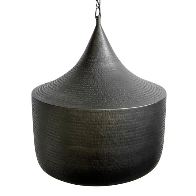 Modern Hammered Bronzed Copper Hat Pendant Light For Sale - Image 3 of 10