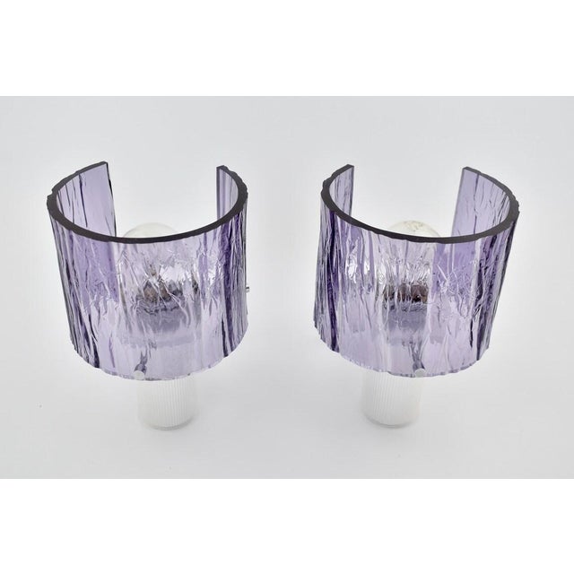Vintage Mid Century Modern Amethyst Wall Sconces Silver Lights | Fixtures Bedside Purple French Ice Glass - a Pair For Sale - Image 4 of 9