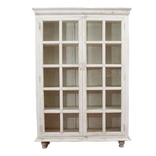 Display Cabinet with Shelves and Whitewashed English Glass Doors For Sale