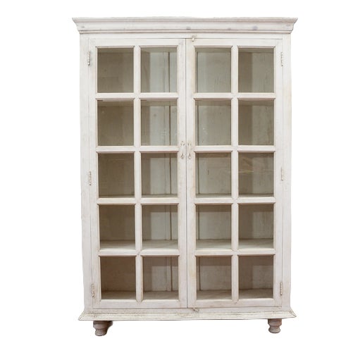 Display Cabinet with Shelves and Whitewashed English Glass Doors For Sale