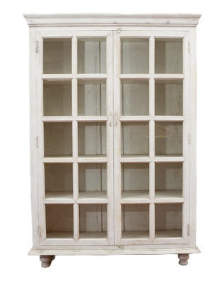 Display Cabinet with Shelves and Whitewashed English Glass Doors