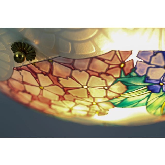 1930s Art Deco Enameled Glass Four-Light Pendant Chandelier from Loys Lucha, 1930s For Sale - Image 5 of 18