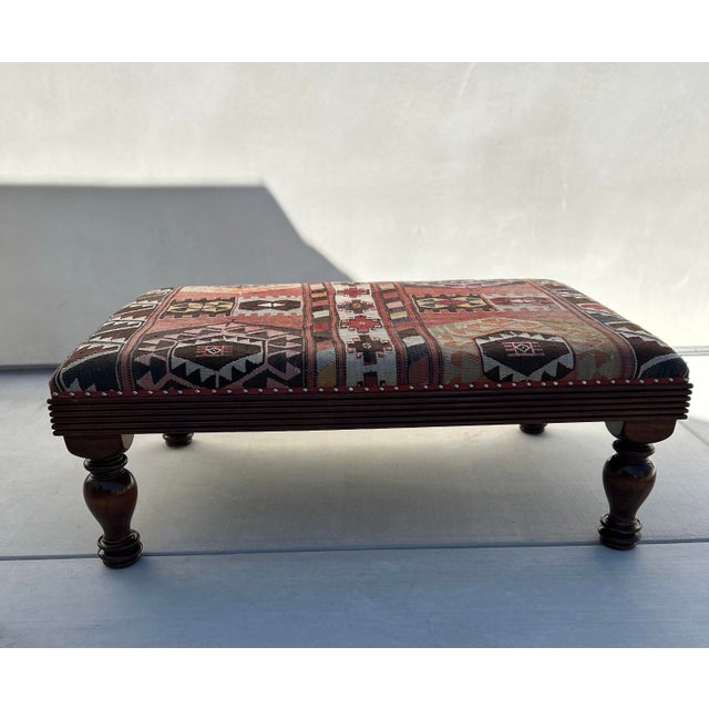 1990s Large English Kilim Upholstered Cocktail Ottoman Bench in the Style of George Smith For Sale - Image 4 of 9