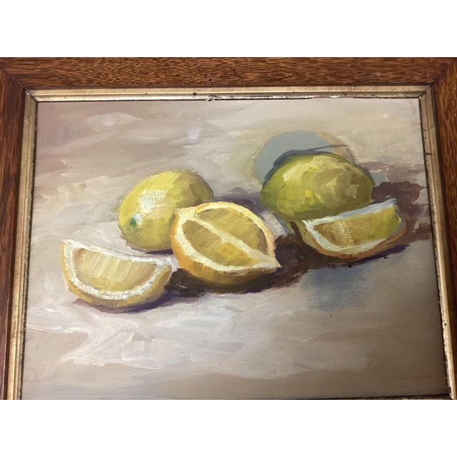 Vintage Still Life Lemons Impressionist Painting Oil on Board For Sale - Image 4 of 6