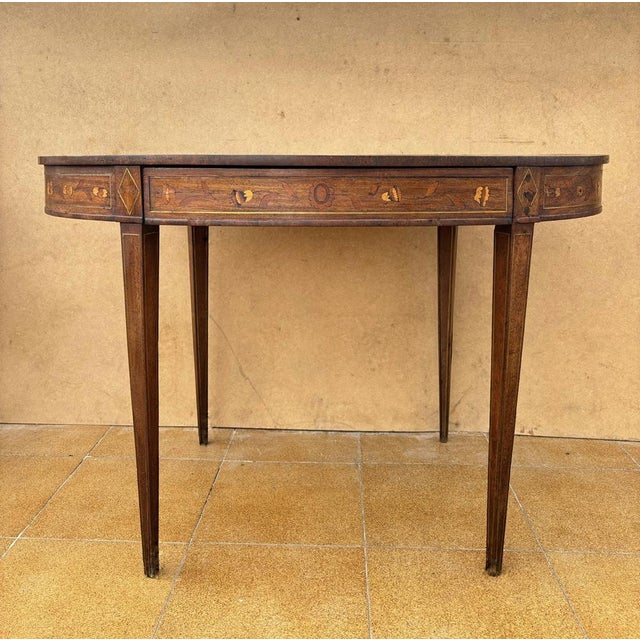 1920s Vintage Oval Marquetry Side Table with Drawer, 1920 For Sale - Image 5 of 13