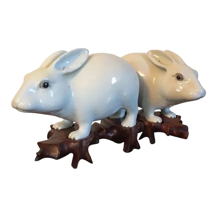 19th Century Chinese Monochrome Blanc de Chine White Porcelain Rabbits ...