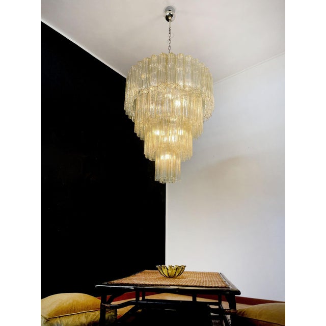 Italian vintage chandelier in Murano glass and nickel plated metal structure on 4 levels. The armor polished nickel...