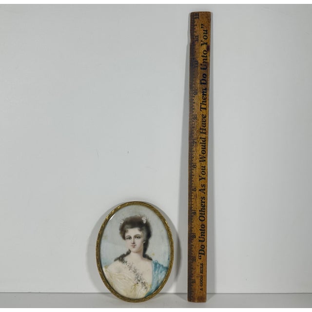 Blue Antique Miniature Portrait Painting of Young Maiden signed Garnier For Sale - Image 8 of 9