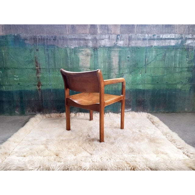 Brown 1970s Brutalist Daumiller Style Postmodern Solid Wood Lounge Side Armchair For Sale - Image 8 of 9