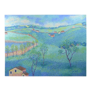 Late 20th Century Fine Modern Pointillist / Impressionist Landscape Painting Signed For Sale