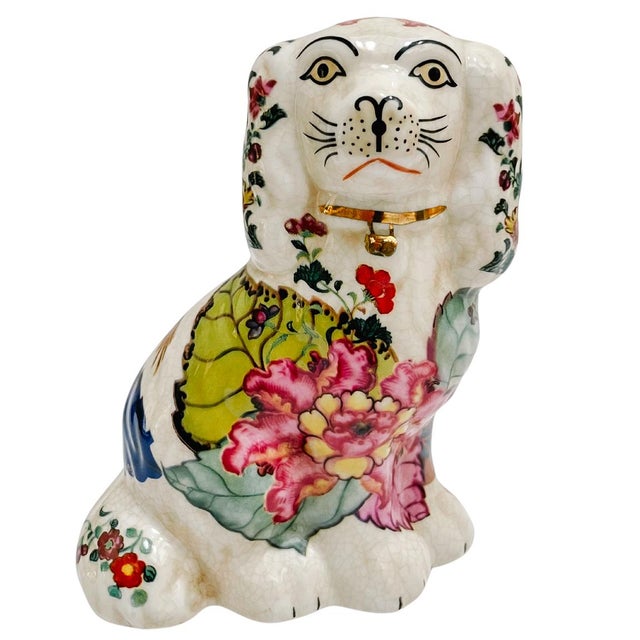 An adorable pair of petite 5.5" modern reproduction of old antique English Staffordshire Spaniel mantle dogs featuring the...