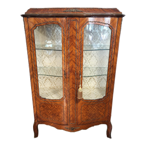 Vintage 20th C Louis XV French Style Bronze Mounted Curio Display Cabinet Vitrine