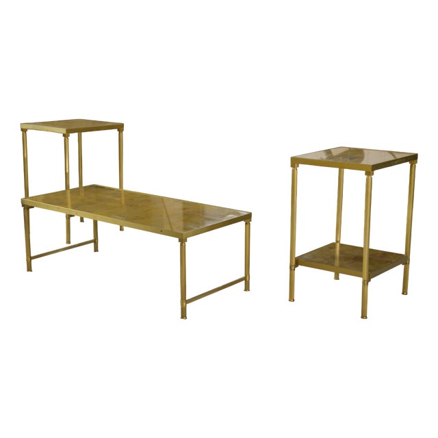 Coffee Table and Side Tables in Verre Églomisé, 1980s, Set of 3 For Sale