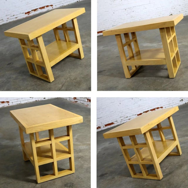 Mid Century Modern Blonde Oak Window Pane End Table and Coffee Table Pair For Sale - Image 6 of 13