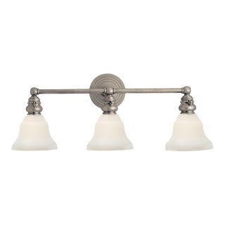 Chapman & Myers for Visual Comfort Signature Boston Functional Triple Light in Antique Nickel with White Glass For Sale