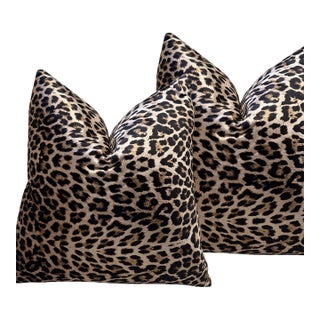 Set of 2 Thibaut Amur Leopard Cut Velvet Designer Throw Pillows For Sale