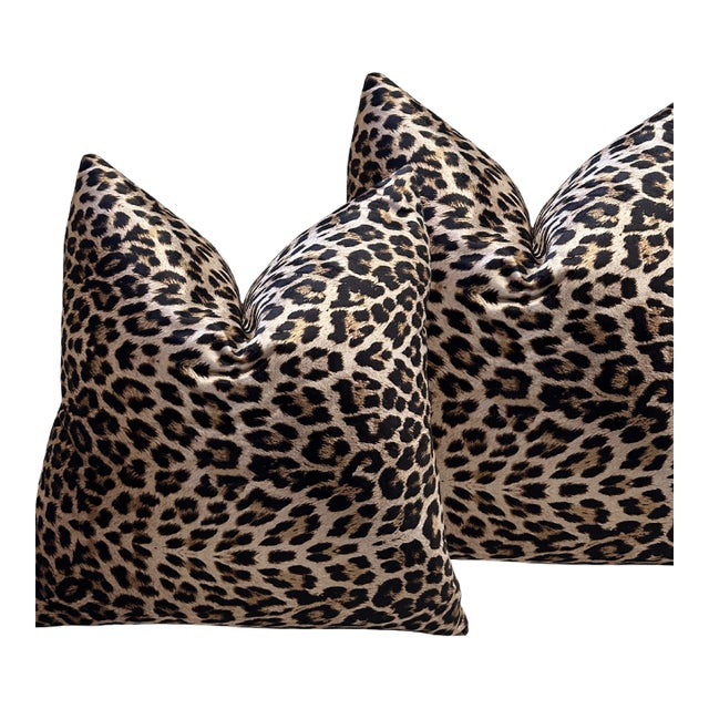 Set of 2 Thibaut Amur Leopard Cut Velvet Designer Throw Pillows For Sale