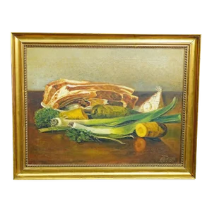 Still Life With Meat and Vegetables, Oil Painting on Canvas, Germany 1909