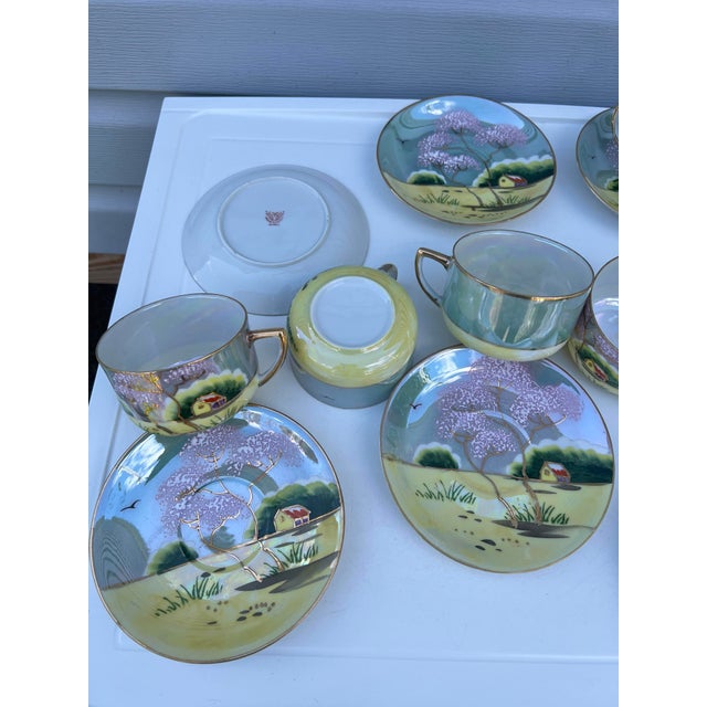 1920s Japanese Cherry Blossom Lusterware Tea Set by Moriyama -17Pc For Sale - Image 10 of 12