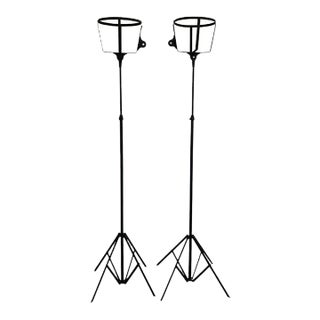 Mid-Century Adjustable, Wrought Iron Tripod Plant Stands, Indoor/Outdoor, Pair For Sale