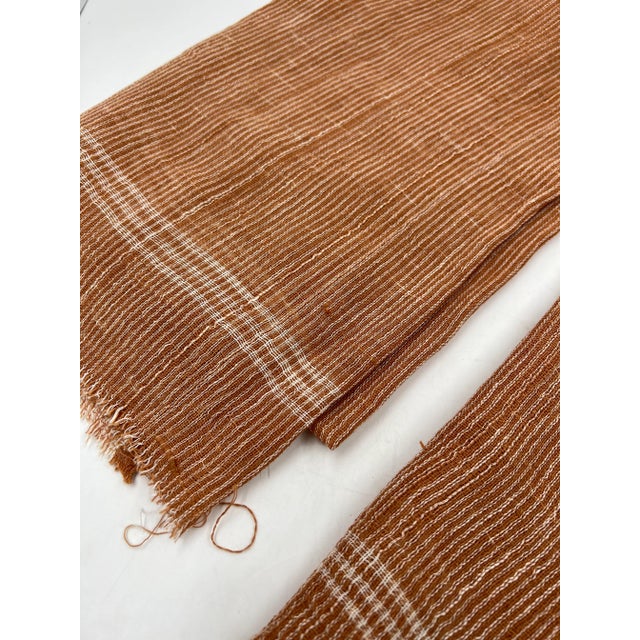 100% Cotton Towel Napkin Fabric Orange Brown Coral White Stripes Handmade Handspun Large Natural Organic Set of Two (2) For Sale - Image 12 of 13