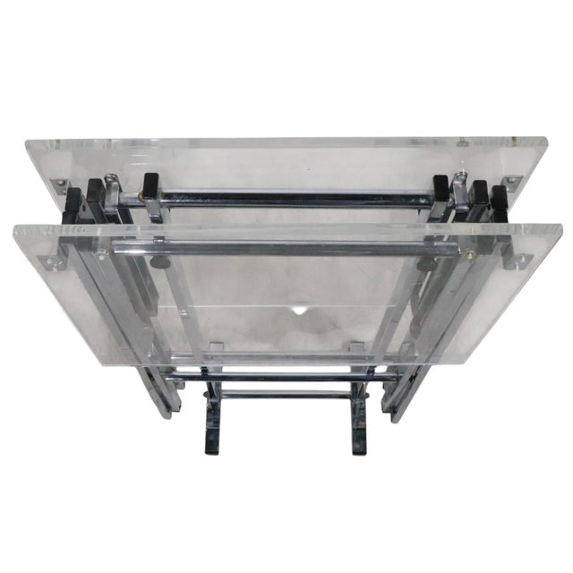 Post Modern Hollywood Regency Lucite Chrome Folding Table Set C 1970's For Sale - Image 12 of 12