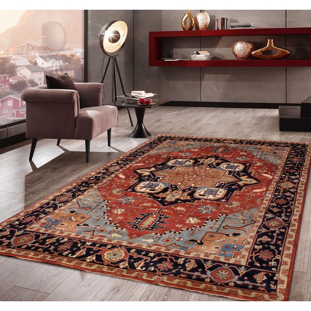 Pasargad Home Serapi Rust/Navy Wool Area Rug-9' 1'' X 12' 7'' For Sale In New York - Image 6 of 6
