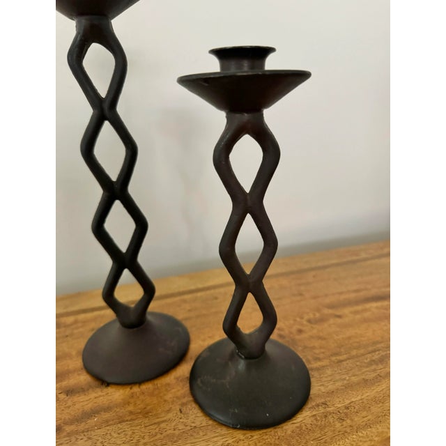 Mid-Century Modern Late 20th Century Brutalist Style Metal Candleholders, Set of Three For Sale - Image 3 of 6