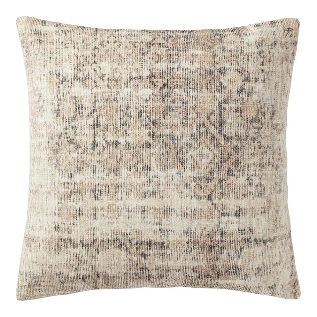 Amber Lewis x Loloi Larkspur Antique Ivory / Graphite 22" x 22" Cover with Down Pillow For Sale