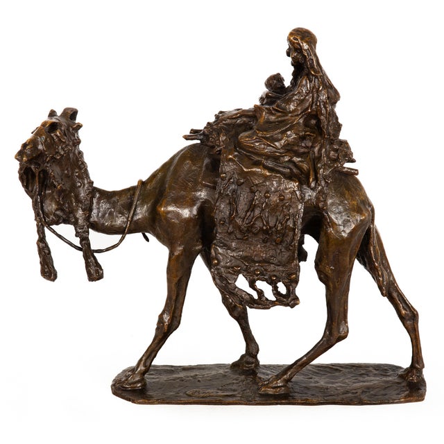 ERNESTO BAZZARO Italian, 1859-1937 "Flight From Egypt" (1892) Lost-wax cast patinated bronze, signed on base "BAZZARO" 21"...