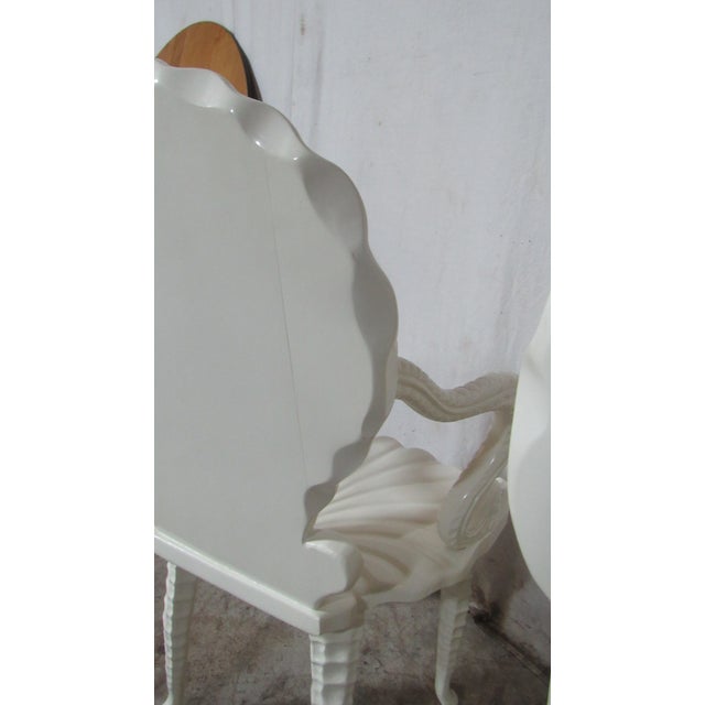 Pair Mid-Century Italian Neo-Classical Carved Wood White Lacquer Shell & Dolphin Chairs For Sale - Image 13 of 14