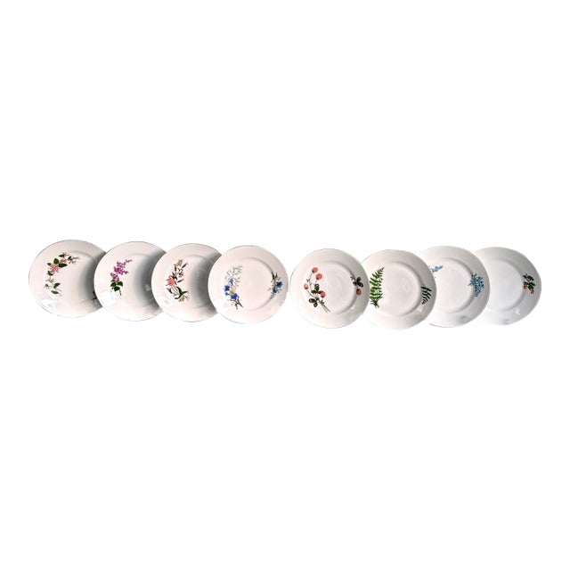 Antique Hand Painted & Signed Limoges Plates from 1880–1882 – Set of 8 Set of eight hand-painted porcelain dessert plates,...