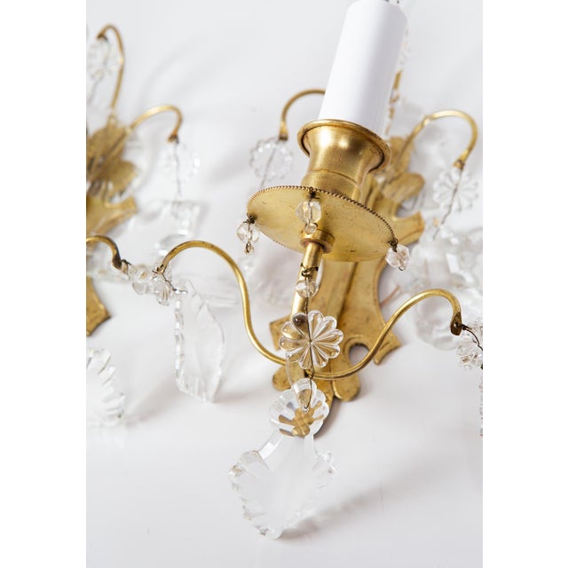 1950s Vintage French Brass and Crystal Wall Light, 1950s For Sale - Image 5 of 9