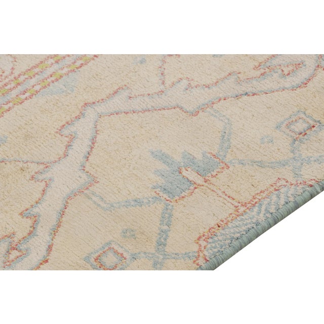 Antique Agra Rug Beige Pink Blue Wool Geometric Indian Runner For Sale In New York - Image 6 of 7